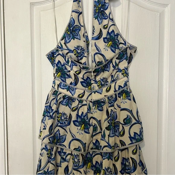 Hunter Bell Berkley Crisscross Halter Tiered Ruffle Midi Dress sz 6